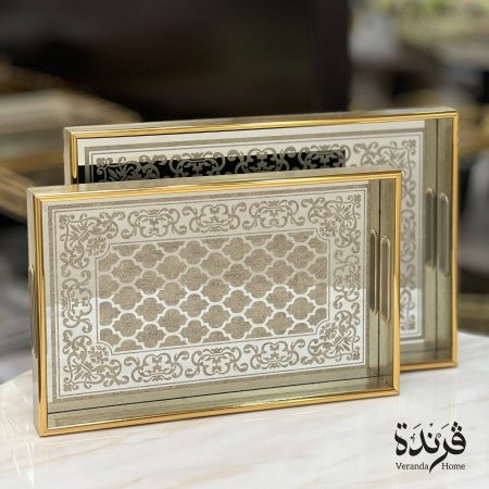 طقم 2 صواني ذهبي زخرفة إسلامية كلاسيكية فاخرة